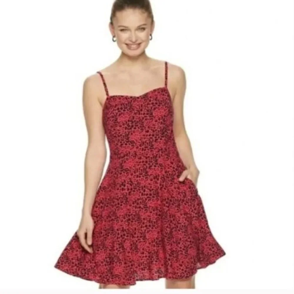 NEW APT. 9 WOMEN'S PINK & BLACK PRINT SPAGHETTI STRAP SUNDRESS SIZE M